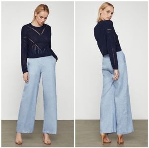 BCBGMAXAZRIA crochet crew neck sweater in Pacific Blue